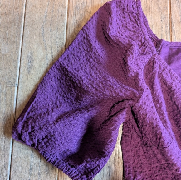 Women's Loft Purple Petite Crinkle Flounce Puff Sleeves Textured Dress Size 0 - Picture 5 of 9